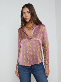 Tyler Blouse - Mauve Rose Metallic Chain