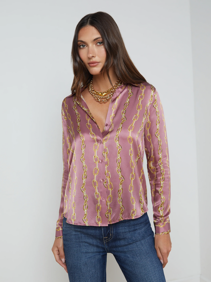 Tyler Blouse - Mauve Rose Metallic Chain