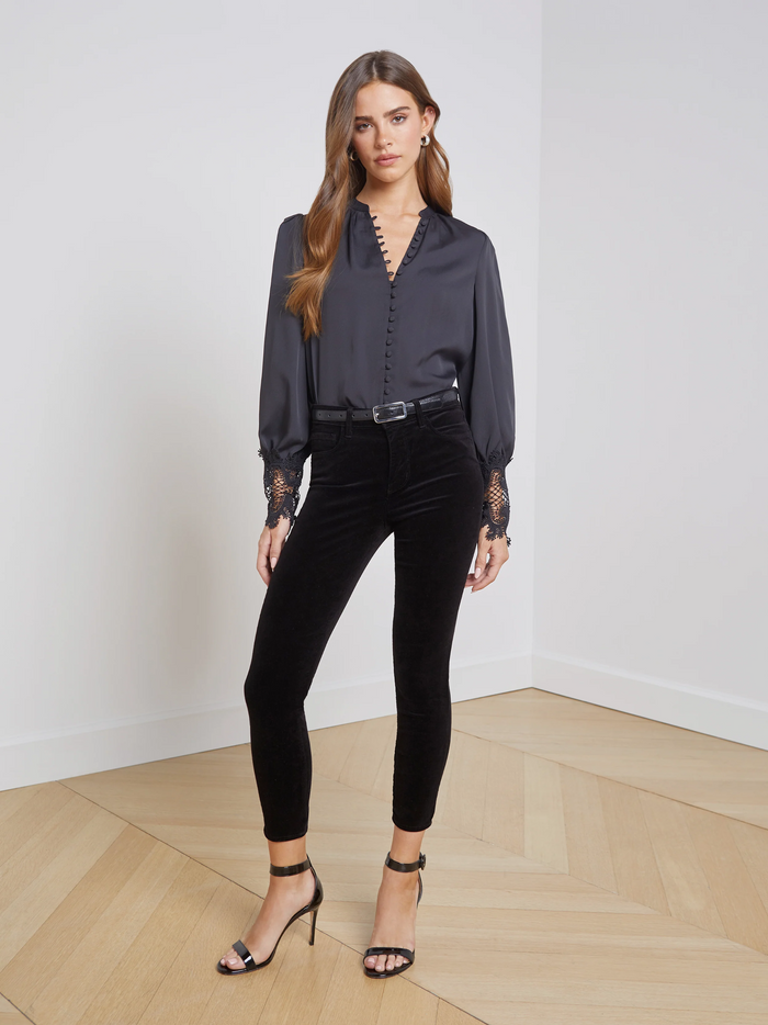 Ava Lace Cuff Blouse - Black