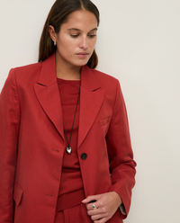 Linen Blend Blazer - Dark Red