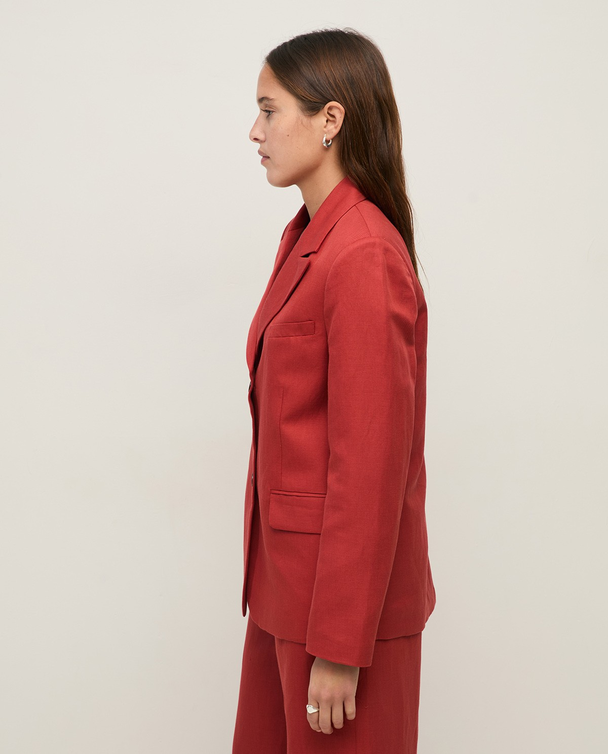Linen Blend Blazer - Dark Red
