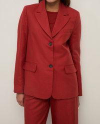 Linen Blend Blazer - Dark Red