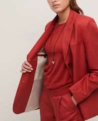 Linen Blend Blazer - Dark Red