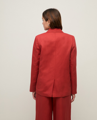 Linen Blend Blazer - Dark Red