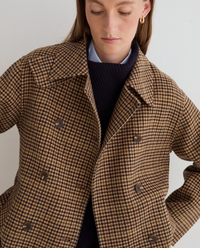Short Double Breasted Handmade Coat - Houndstooth