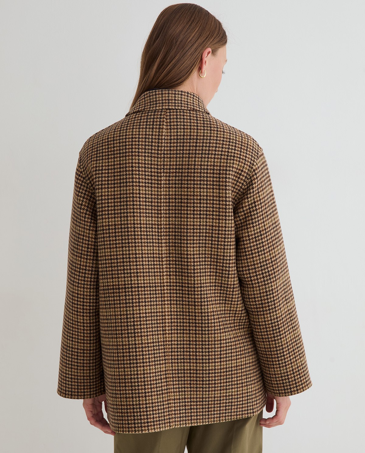 Short Double Breasted Handmade Coat - Houndstooth