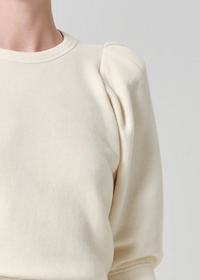 Pleated Short Sleeve Crewneck - Cream