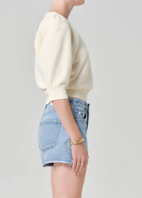 Pleated Short Sleeve Crewneck - Cream