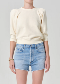 Pleated Short Sleeve Crewneck - Cream