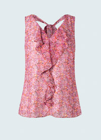 Printed top With Front Cascade - Pink Floral