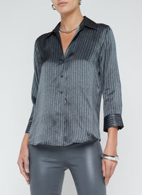 Dani Silk Blouse - Grey/Ivory Pinstripe