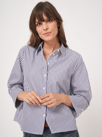 Cotton Blouse With Stripes - Dark Navy