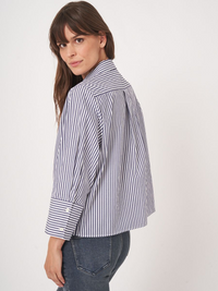 Cotton Blouse With Stripes - Dark Navy