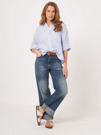 Linen Woven Blouse - Blue