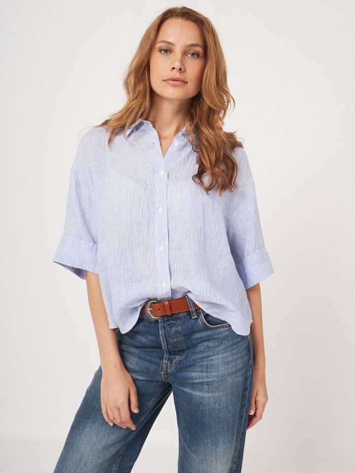 Linen Woven Blouse - Blue