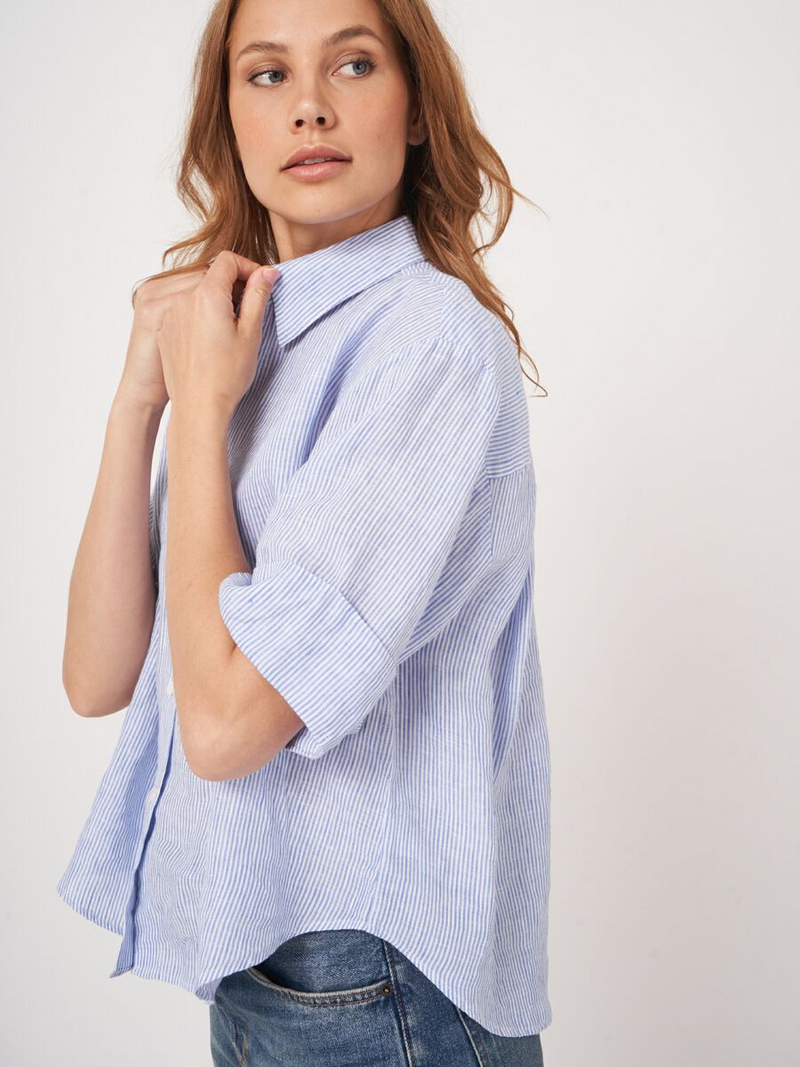 Linen Woven Blouse - Blue