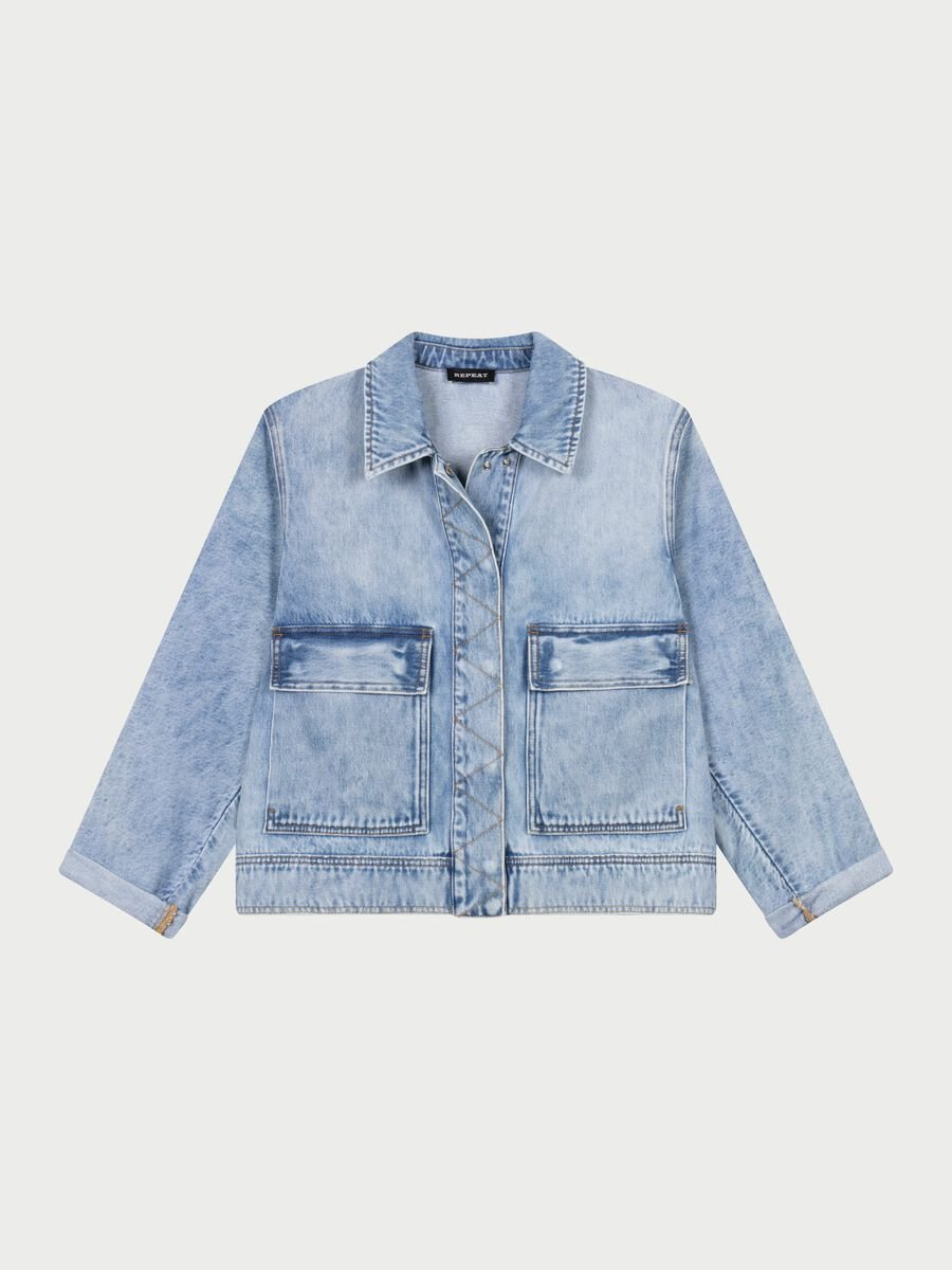 Denim Jacket With Oversized Pockets - Denim Blue