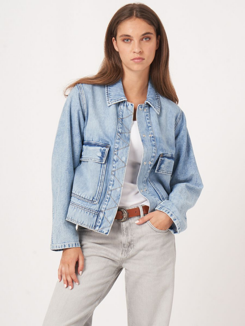 Denim Jacket With Oversized Pockets - Denim Blue