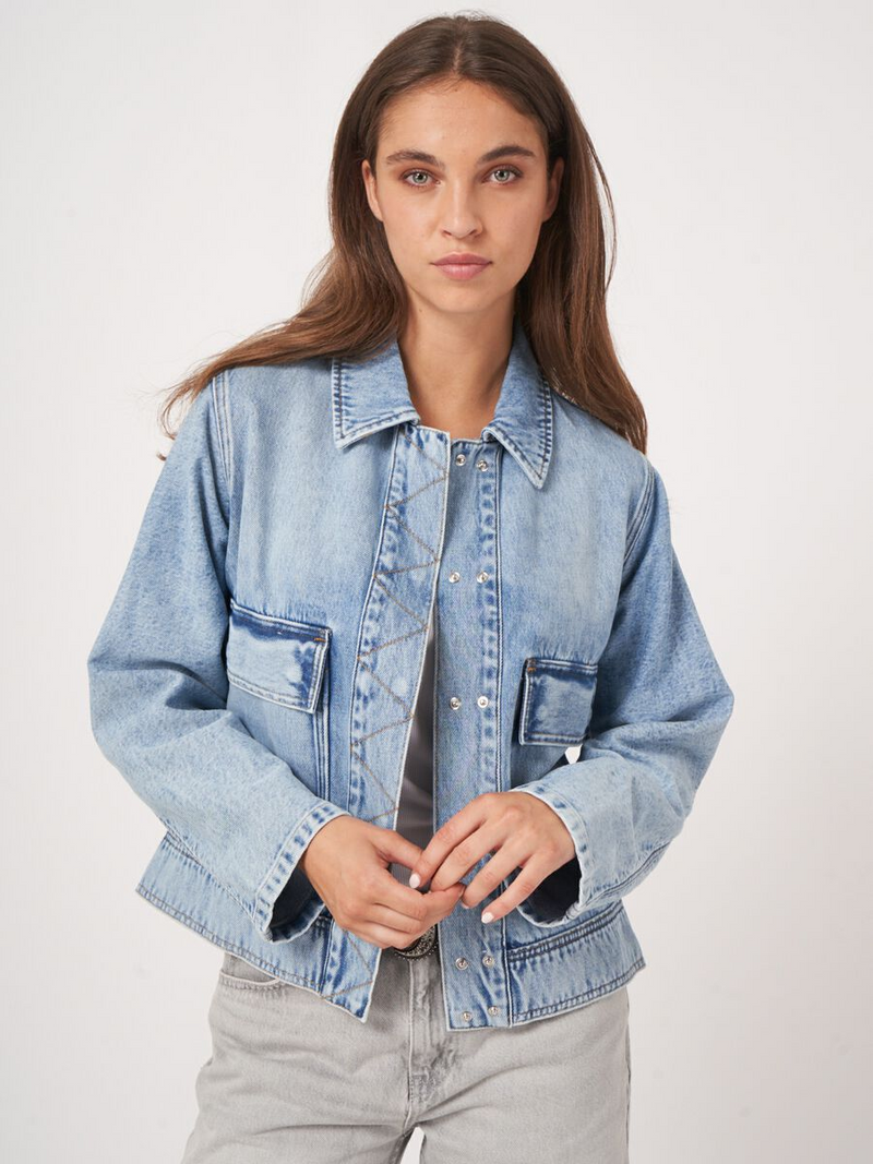 Denim Jacket With Oversized Pockets - Denim Blue