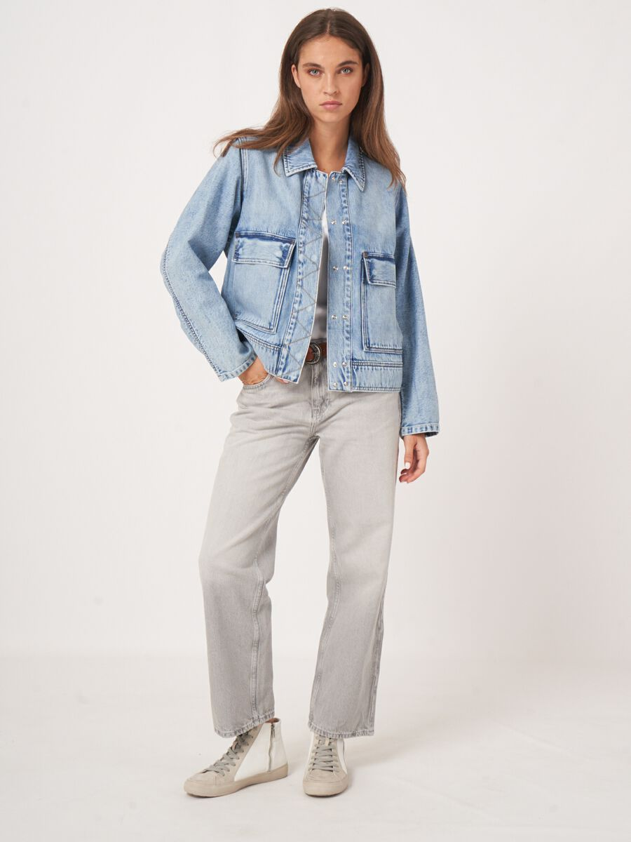 Denim Jacket With Oversized Pockets - Denim Blue