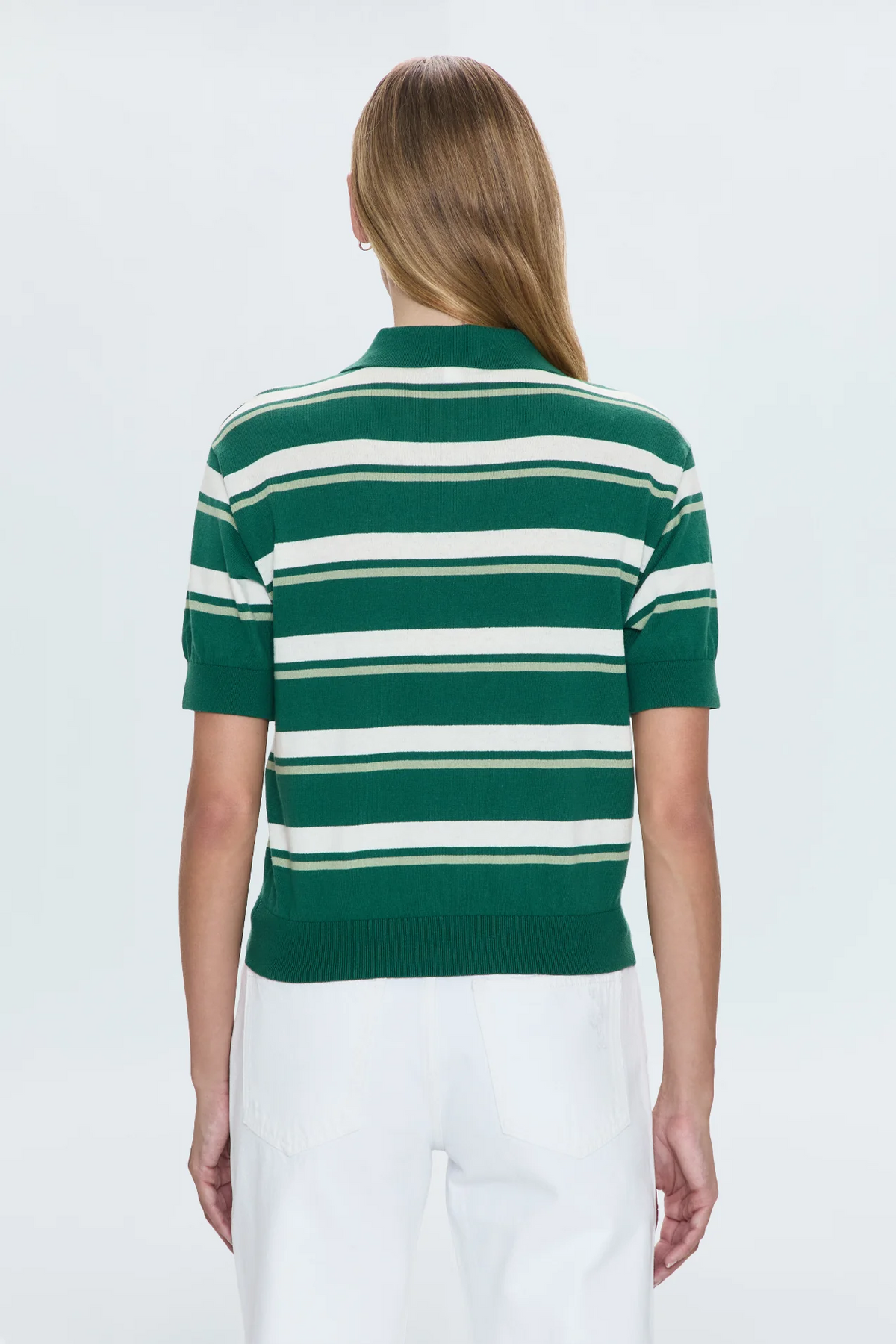 Drea Cropped Polo - Emerald Stripe
