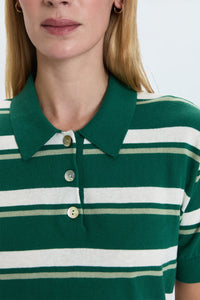 Drea Cropped Polo - Emerald Stripe
