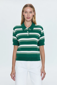 Drea Cropped Polo - Emerald Stripe