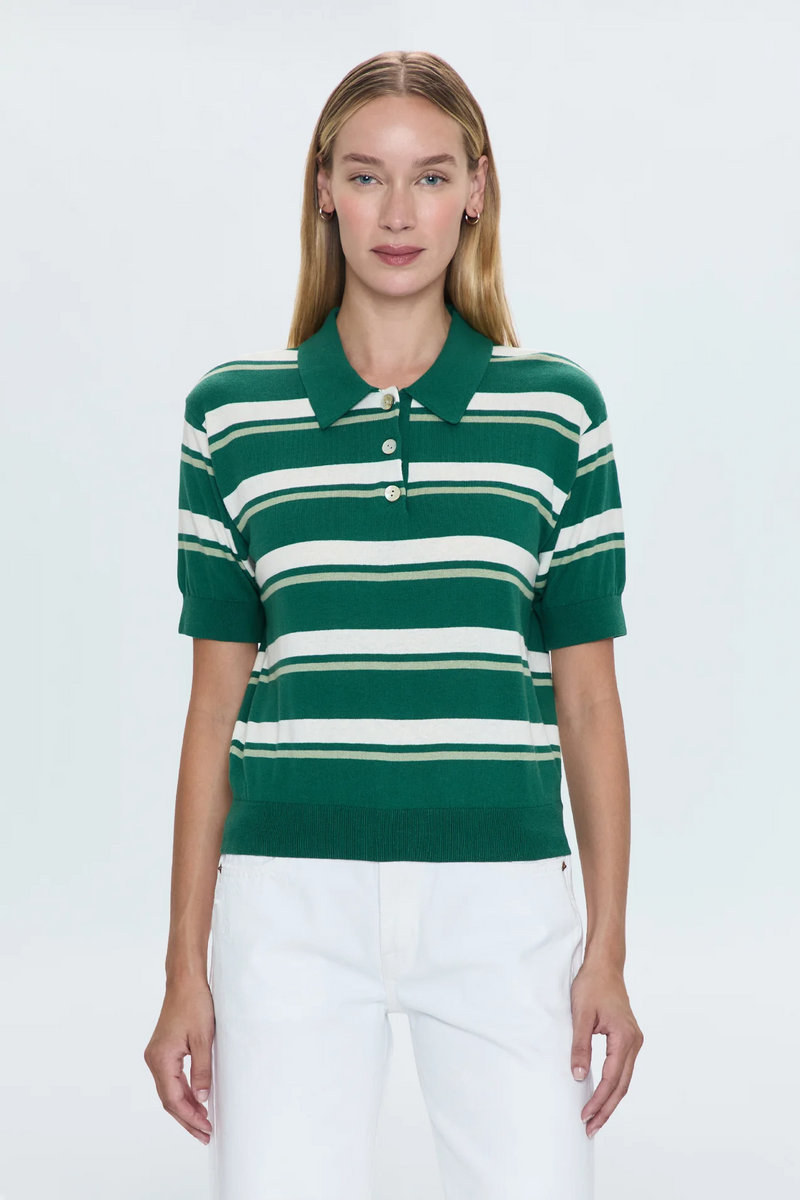 Drea Cropped Polo - Emerald Stripe
