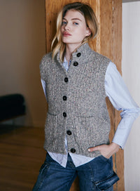 Button Front Neck Vest - Stormy