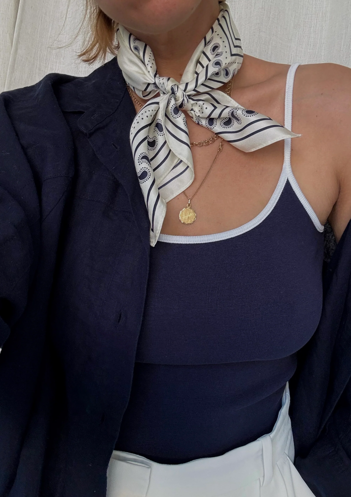 Paisley Scarf - Cream & Navy
