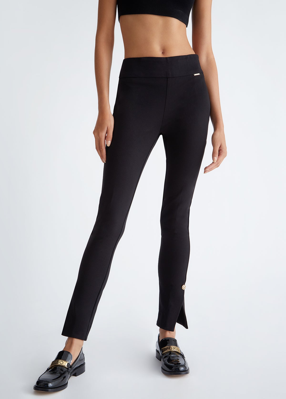 High Rise Trousers With Slit - Nero