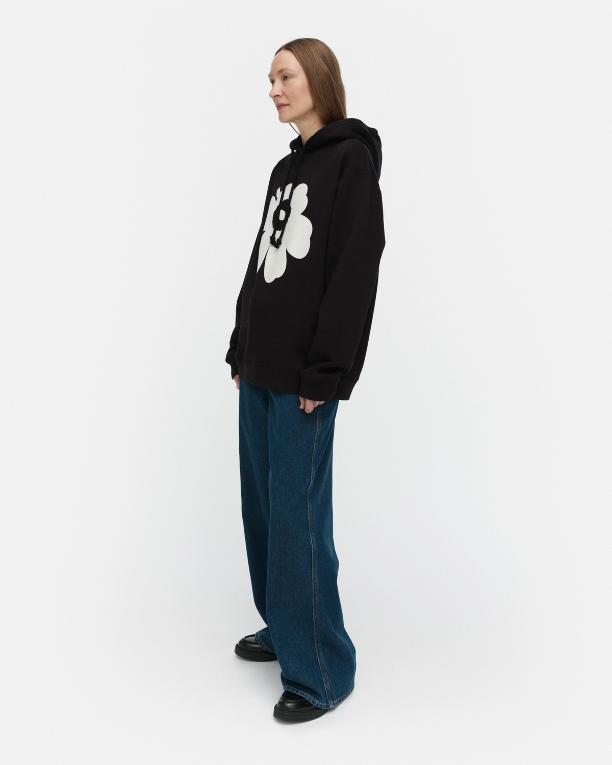 Runoja Unikko Placement Hoodie - Black/Off White