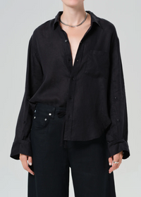 Kayla Shrunken Shirt Linen - Black