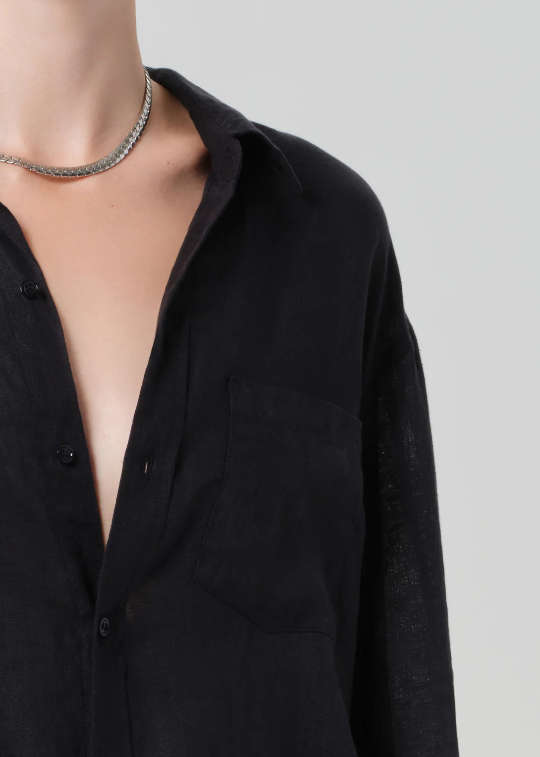 Kayla Shrunken Shirt Linen - Black