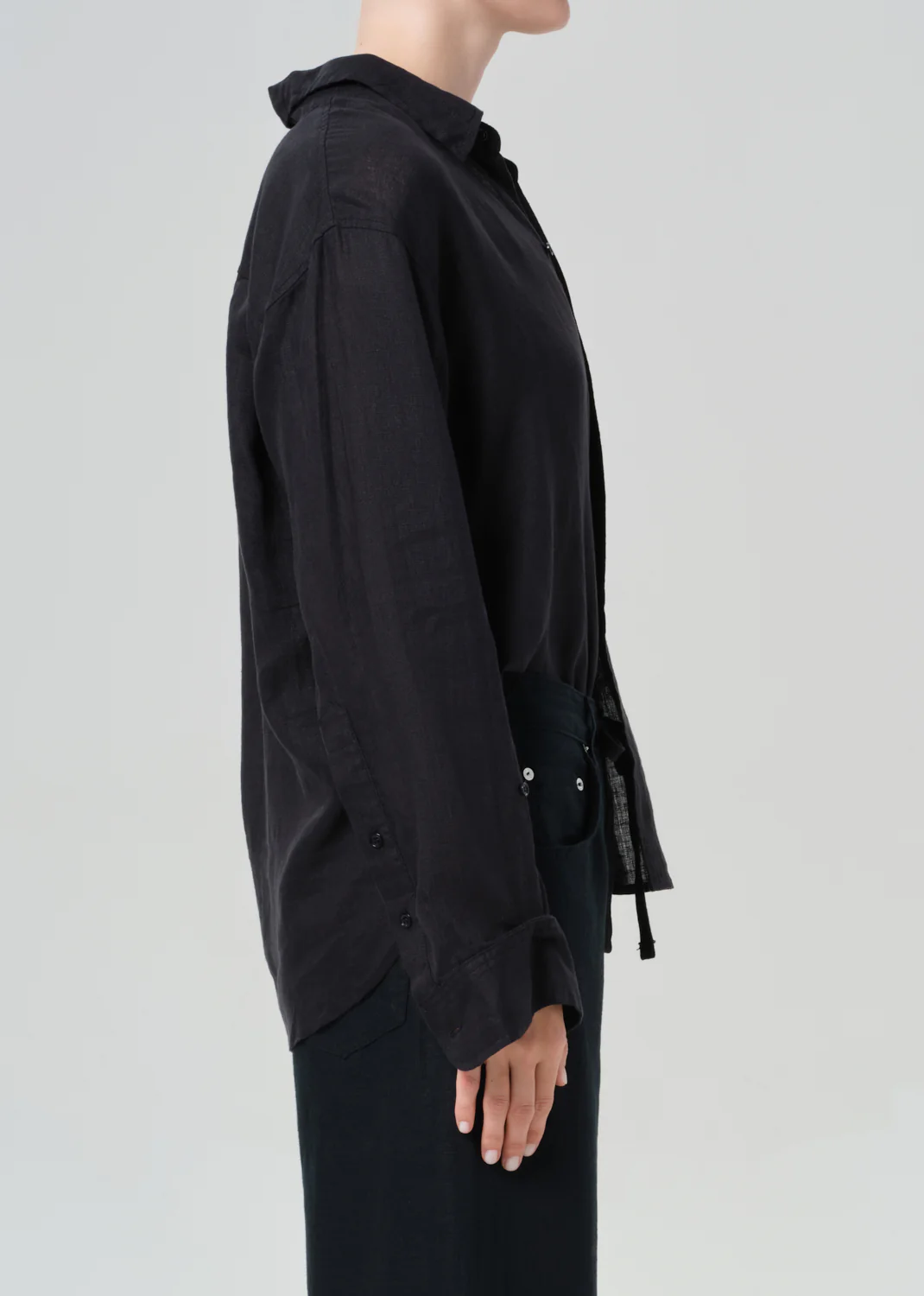 Kayla Shrunken Shirt Linen - Black