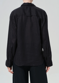 Kayla Shrunken Shirt Linen - Black