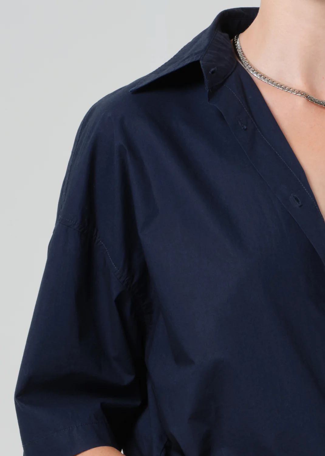 Frances Cropped Cape Button Up - Navy