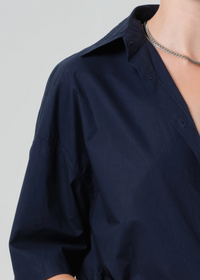 Frances Cropped Cape Button Up - Navy