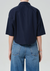 Frances Cropped Cape Button Up - Navy
