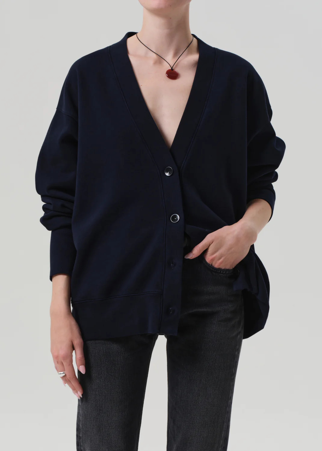 Fleece Cardigan - Navy