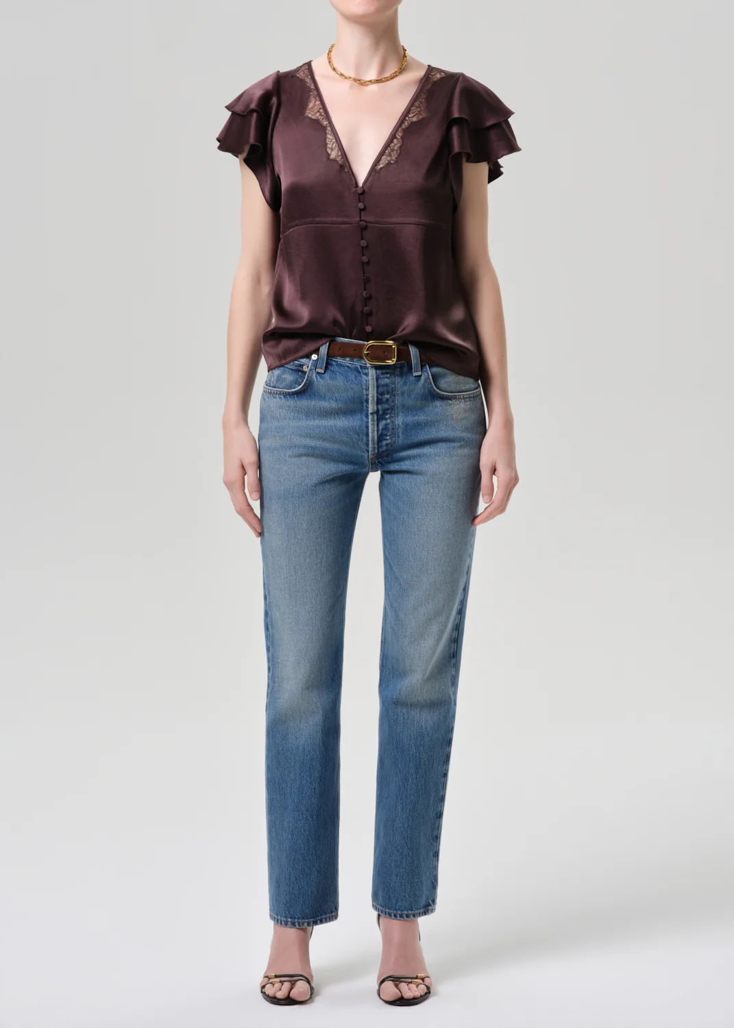 Lola Flutter Lace Sleeve Top - Espresso