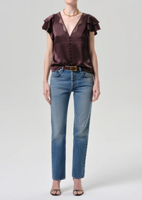 Lola Flutter Lace Sleeve Top - Espresso