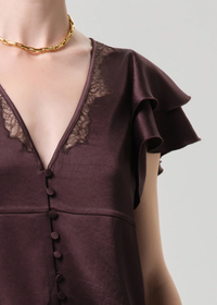 Lola Flutter Lace Sleeve Top - Espresso
