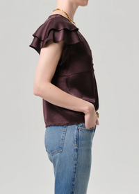 Lola Flutter Lace Sleeve Top - Espresso