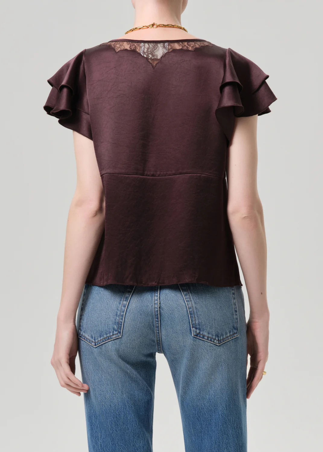 Lola Flutter Lace Sleeve Top - Espresso