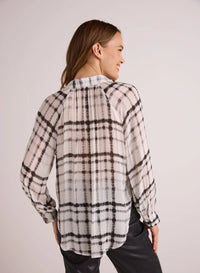 Flowy Raglan Sleeve Shirt - Brushed Plaid Print