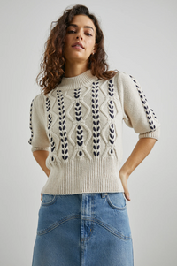 Addy Sweater - Oatmeal Navy Cables