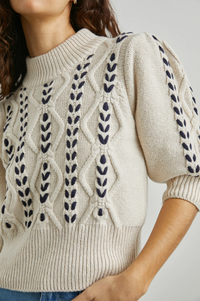 Addy Sweater - Oatmeal Navy Cables