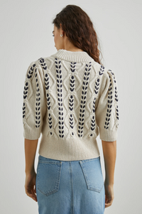 Addy Sweater - Oatmeal Navy Cables