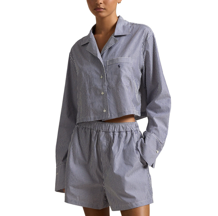 Crop & Boxer PJ Set - White Cloud Beach Blue